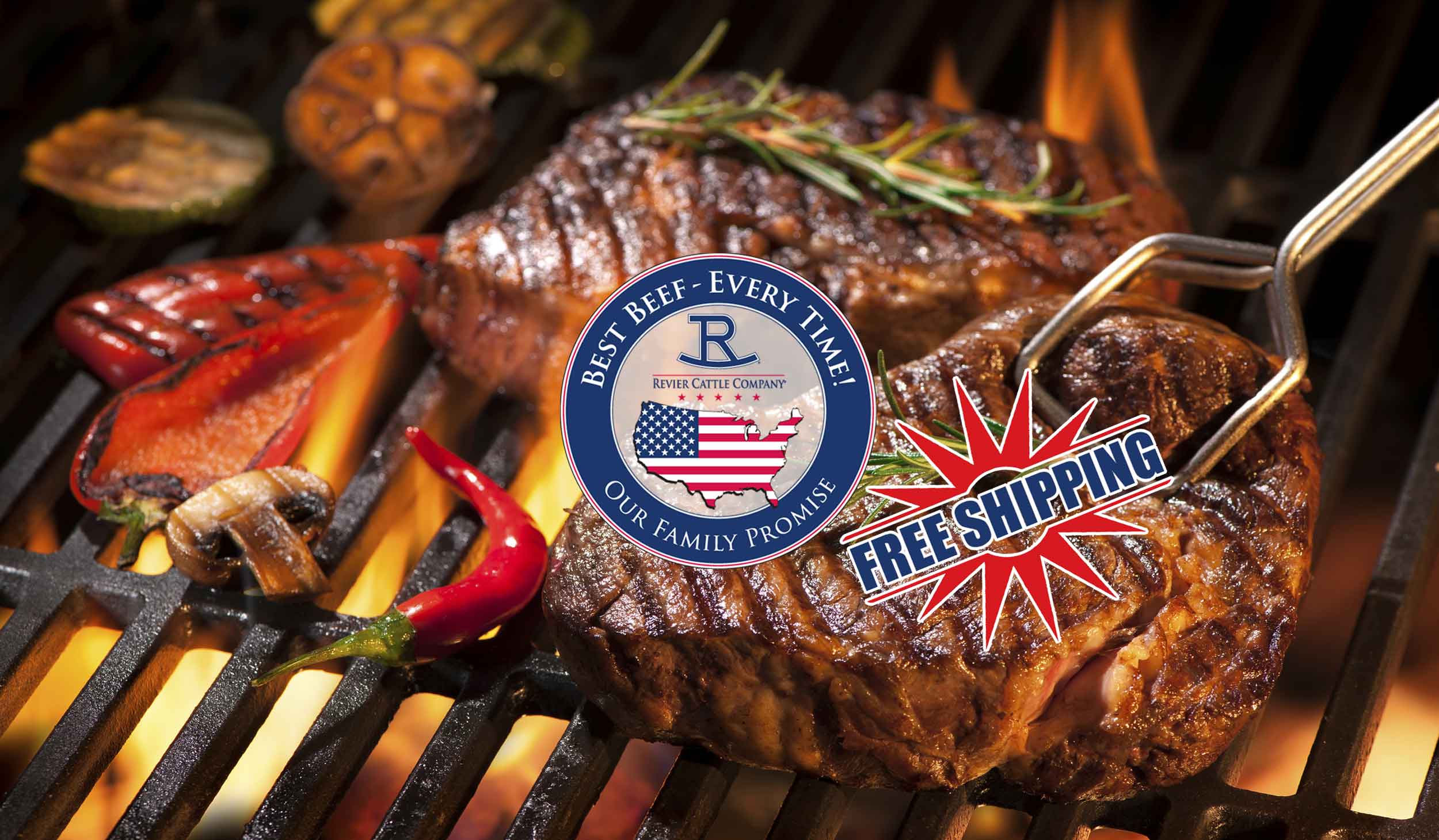 Revier Cattle Company - USDA Prime Black Angus Beef Steak on a Flaming Grill