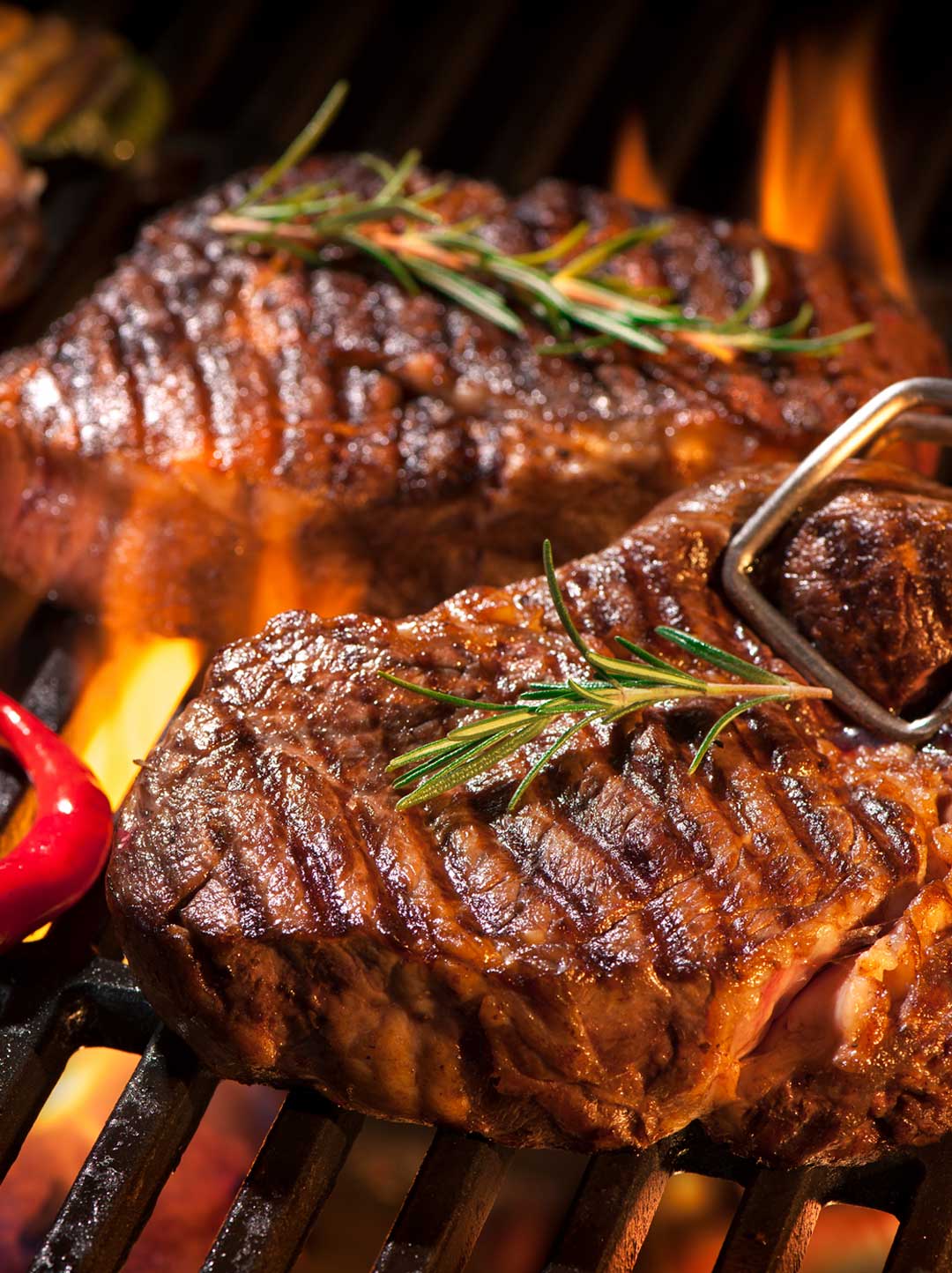 Black Angus Steak on a Flaming Grill